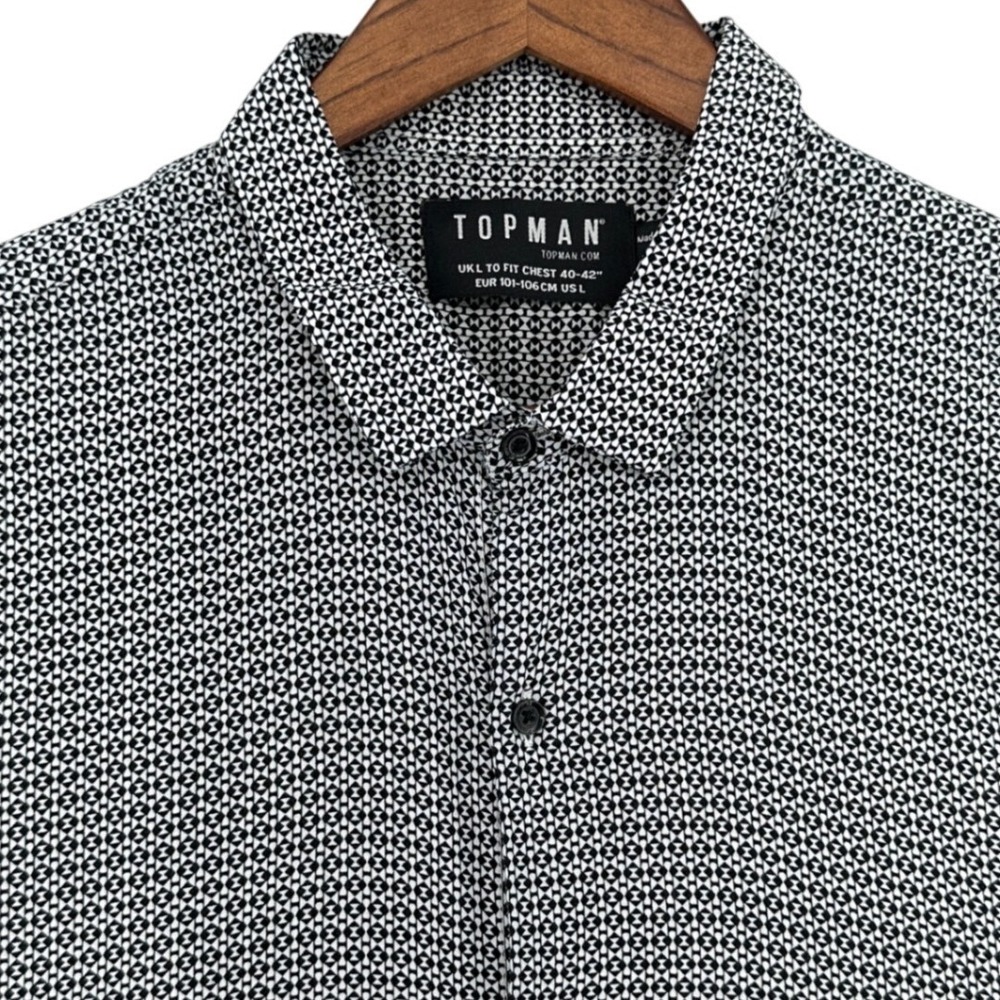 Topman Geometric Triangle Print Short Sleeve Button Down Shirt Mens L Viscose